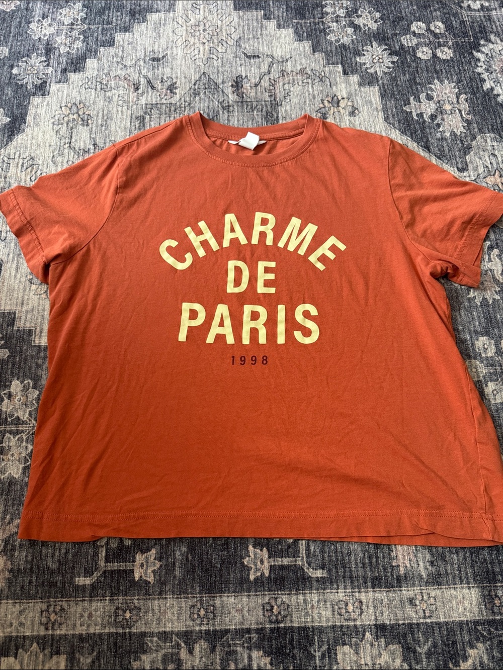 H&M Rust Orange 'Charme de Paris' Short Sleeve Tee